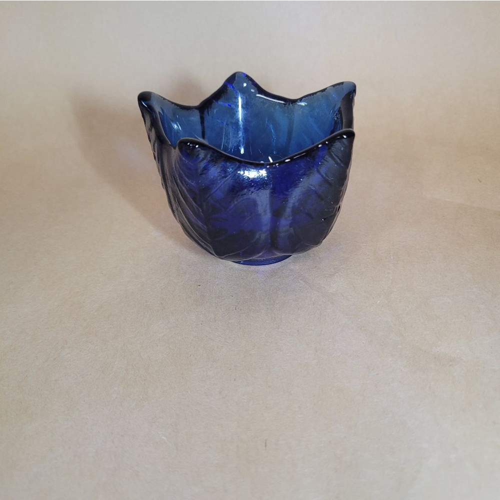 Upper Canada Soap & Candle Makers Glass Tulip Bowl candle holder Cobalt Blue 2" - Picture 2 of 6
